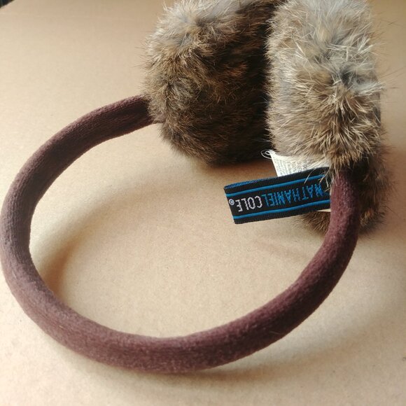 Vintage Nathaniel Cole 100% wool earmuffs cream black brown with fur - Picture 5 of 13
